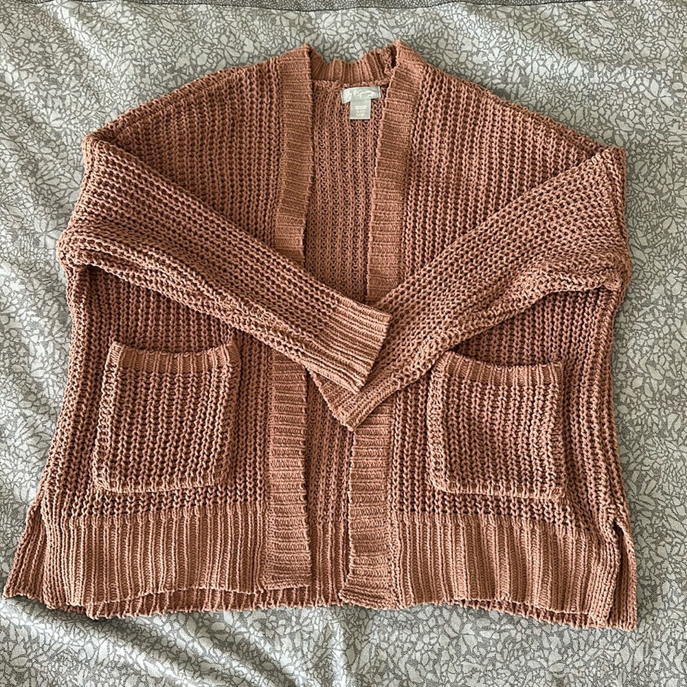 Sky & Sparrow Women’s Open Front Sweater Size Small Brown 2 Pockets